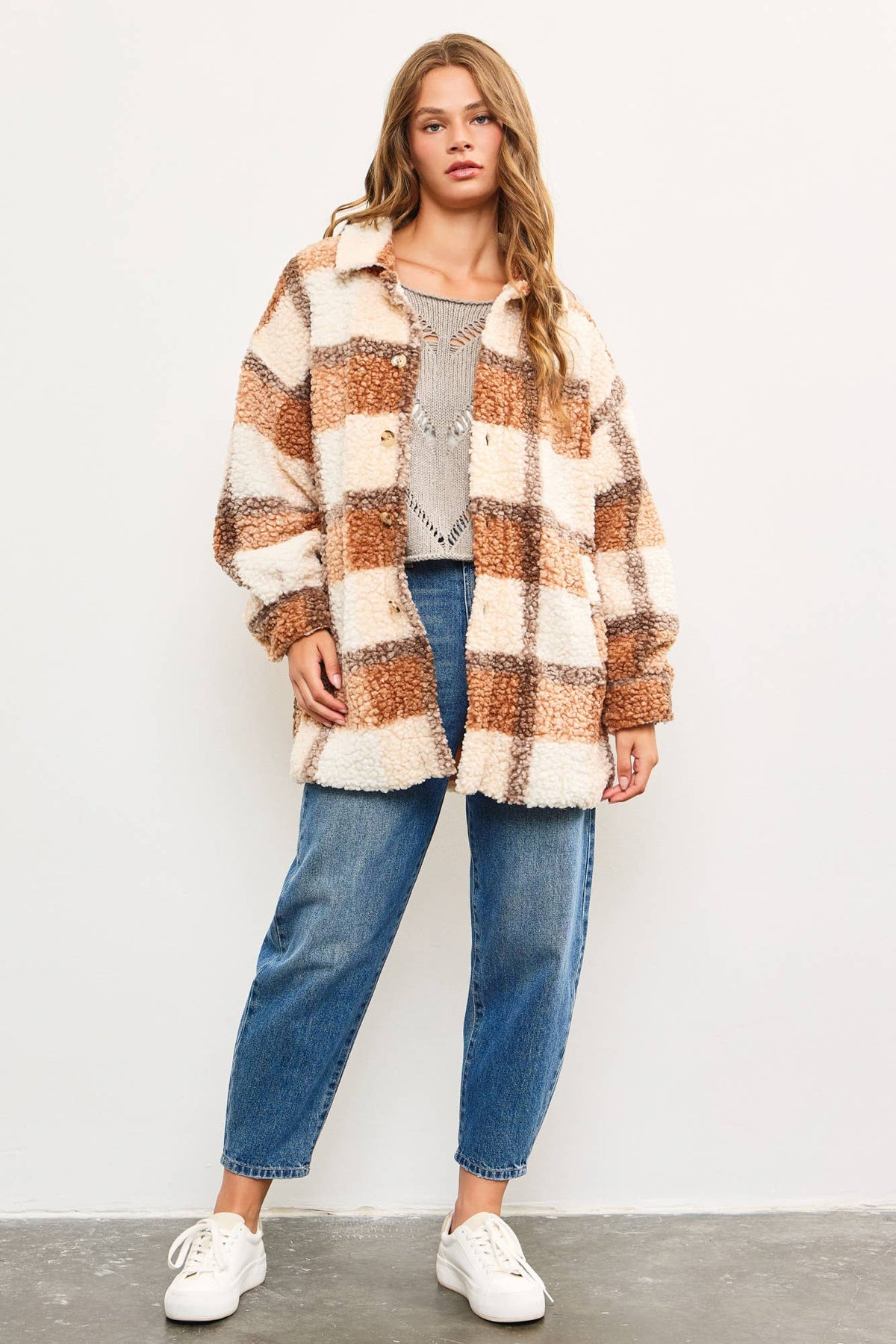 Boucle Textured Plaid Shacket