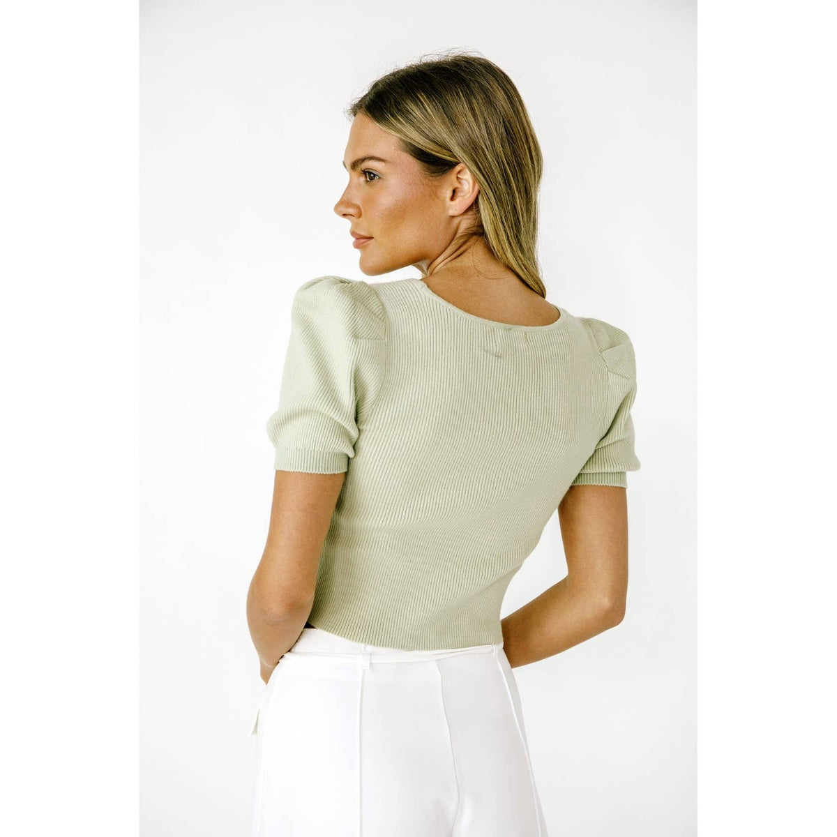 Ribbed Puff Sleeve Top