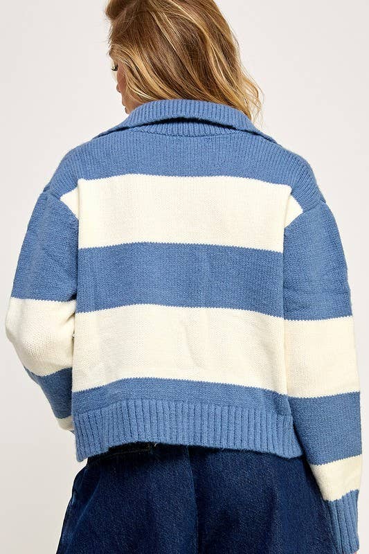 Striped Knit Polo Sweater