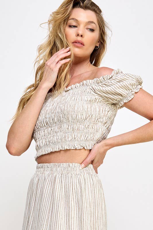 Off-The-Shoulder Cropped Smocked Top