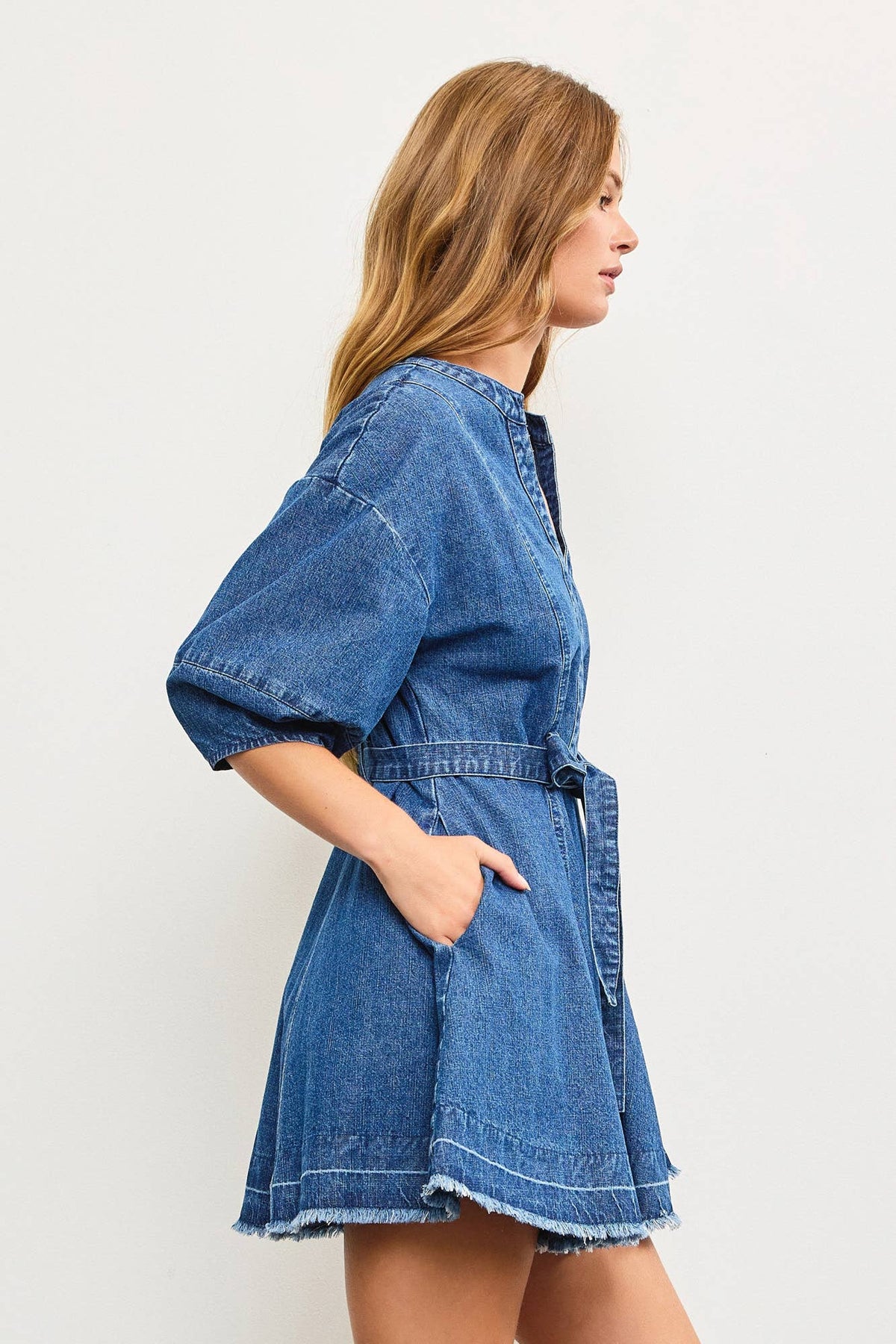 V-Neck Tie Denim Dress