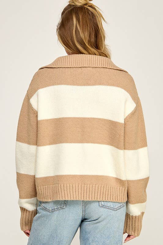 Striped Knit Polo Sweater