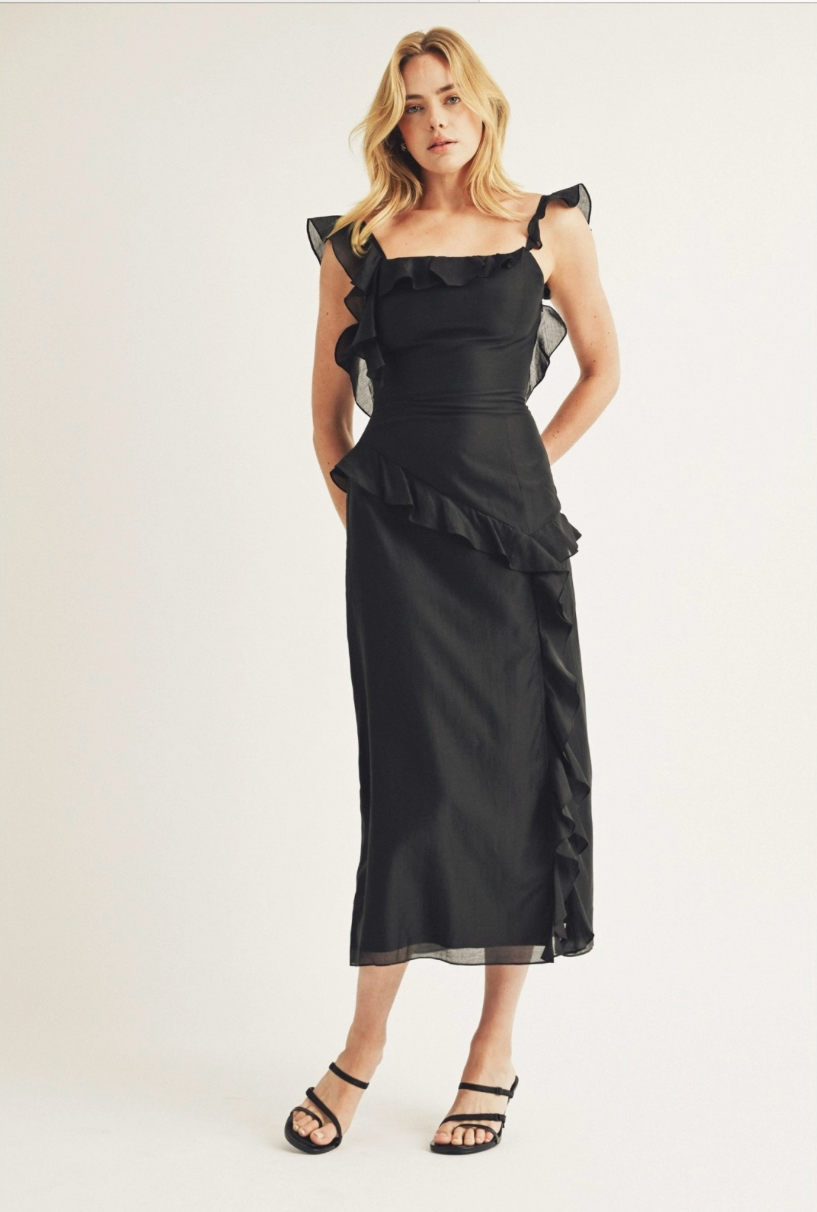 Asymmetric Ruffled Midi Dress