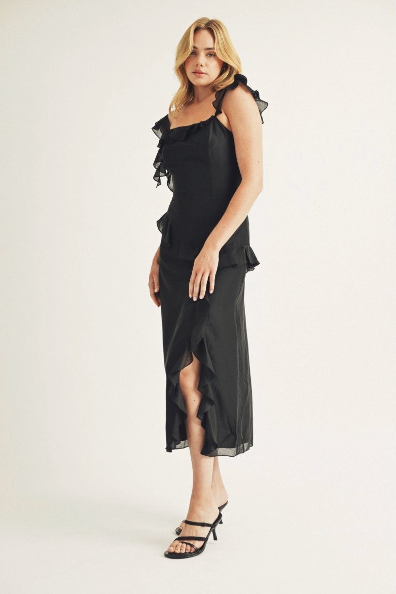 Asymmetric Ruffled Midi Dress