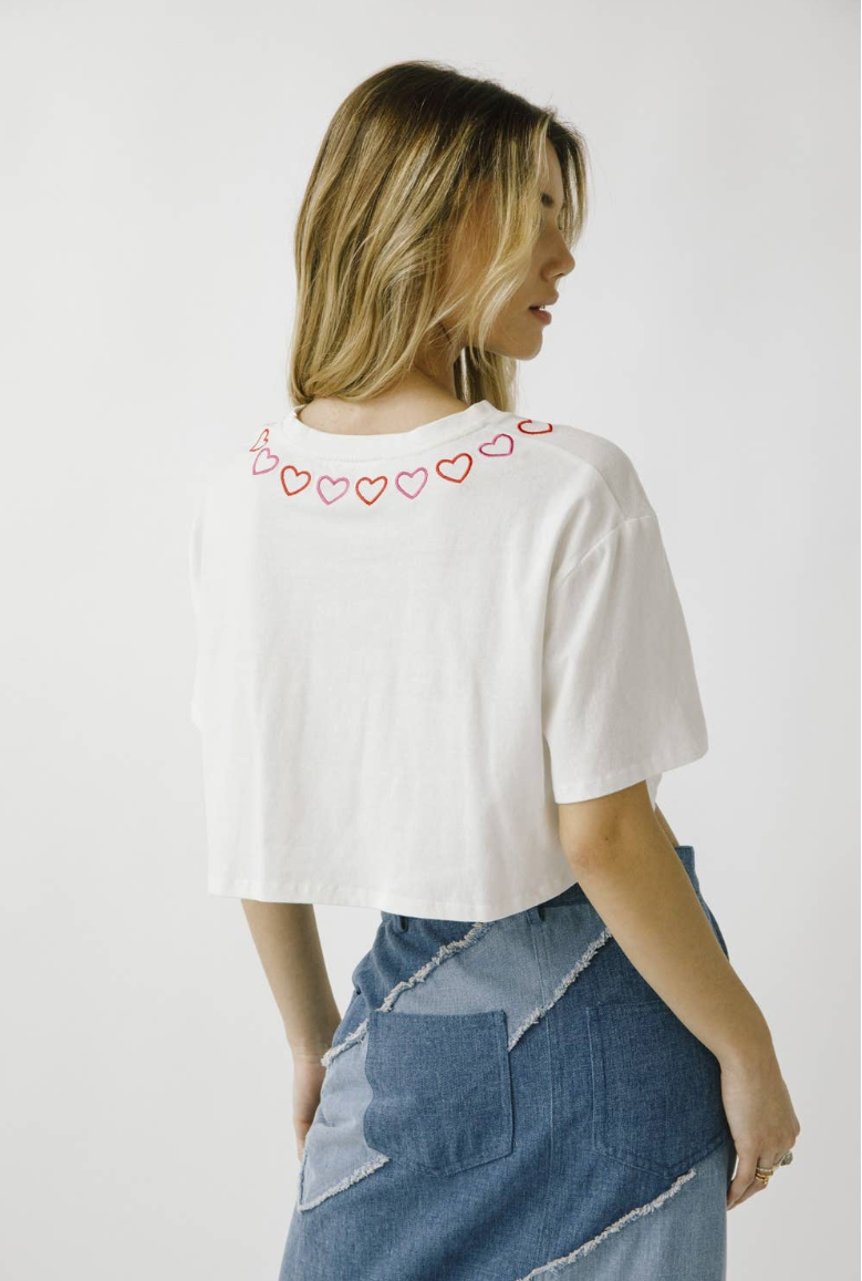 Heart Embroidered Cropped T-Shirt