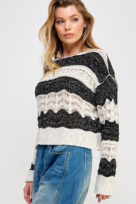 Open-Stitch Pullover Sweater