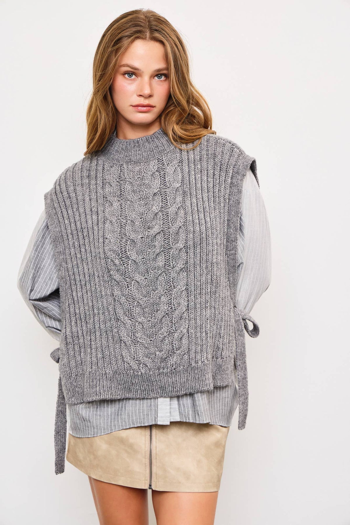 Side Tie Cable Knit Top