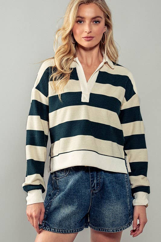 Retro Striped Long Sleeve Polo