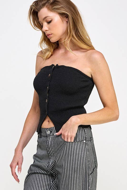 Knit Stretch Button Tube Top