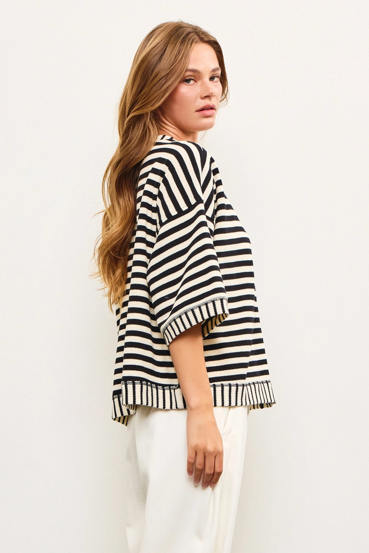 Mixed Stripe Button Down Top