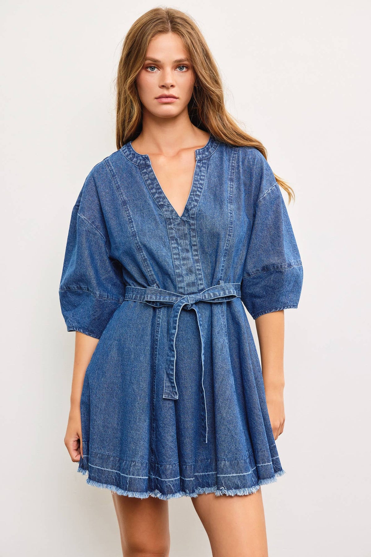 V-Neck Tie Denim Dress