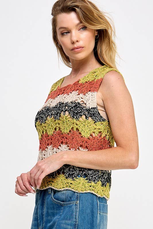 Multicolor Openwork Crochet Top