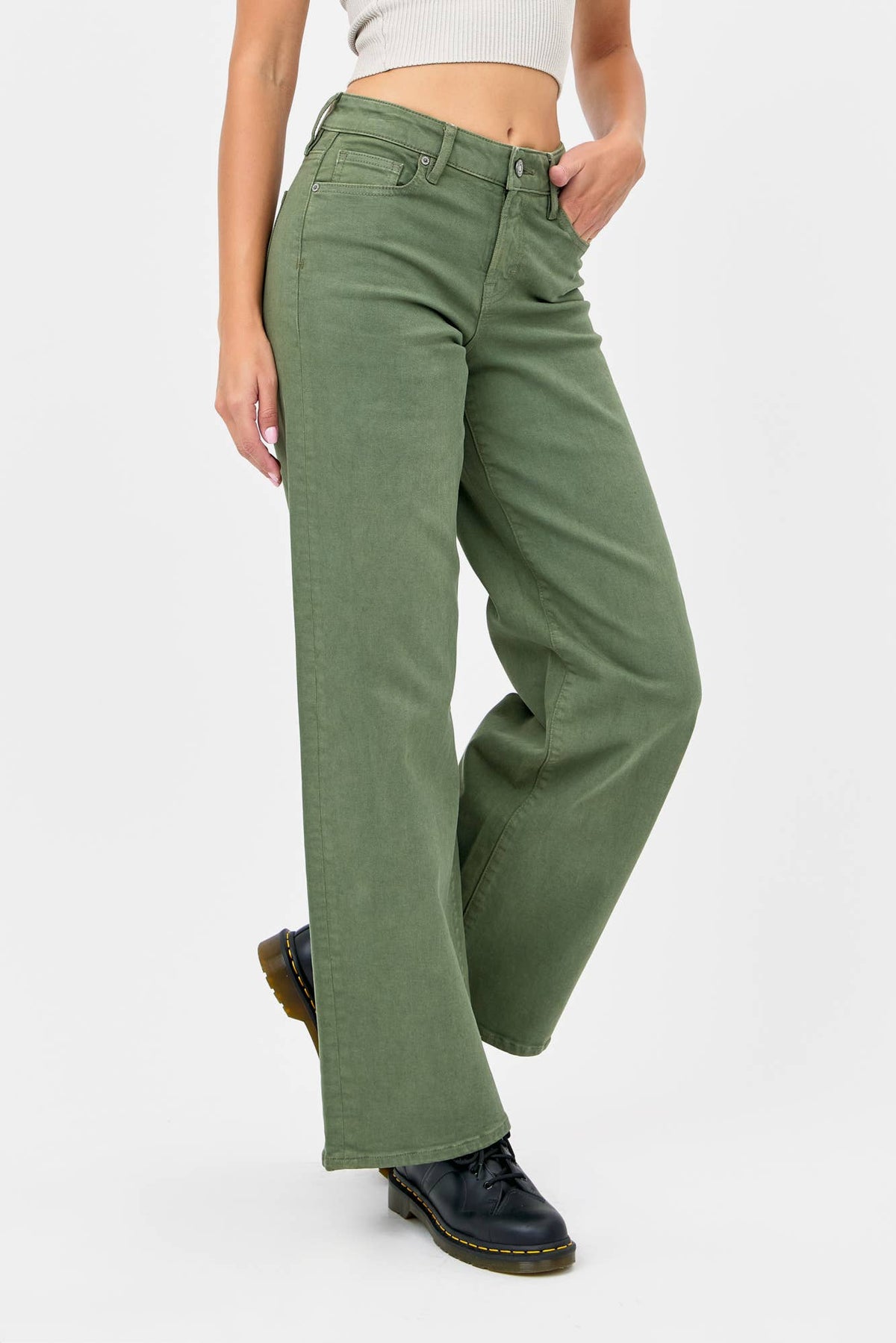 Green Stretch Wide Leg Jean