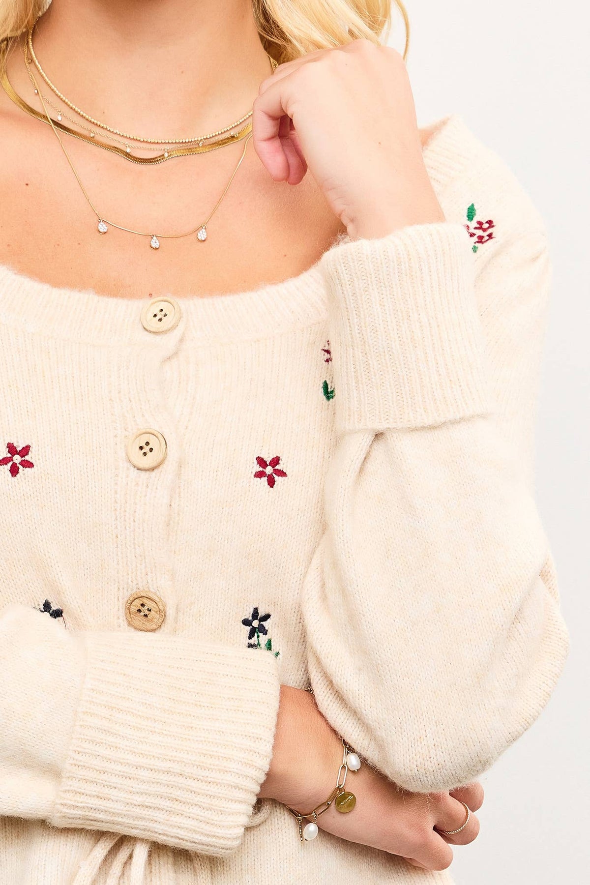 Embroidered Flower Tie Waist Sweater