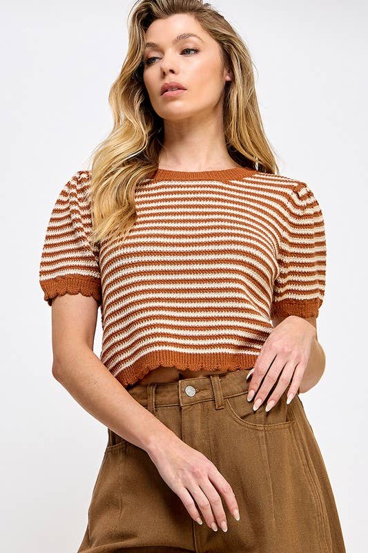 Stripe Puff Short Sleeve Sweater