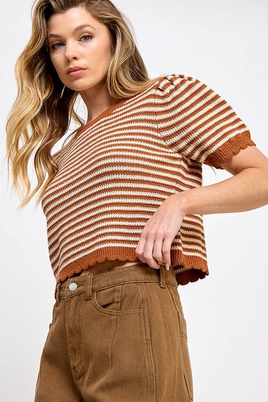 Stripe Puff Short Sleeve Sweater