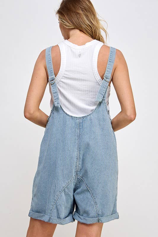 Striped Denim High Roller Romper