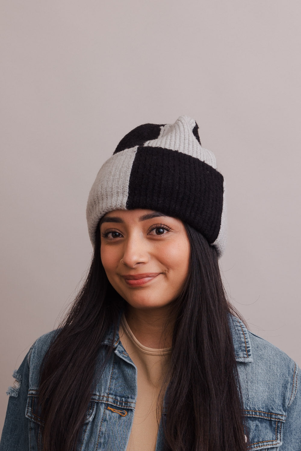 Two Tone Rib Knitted Beanie