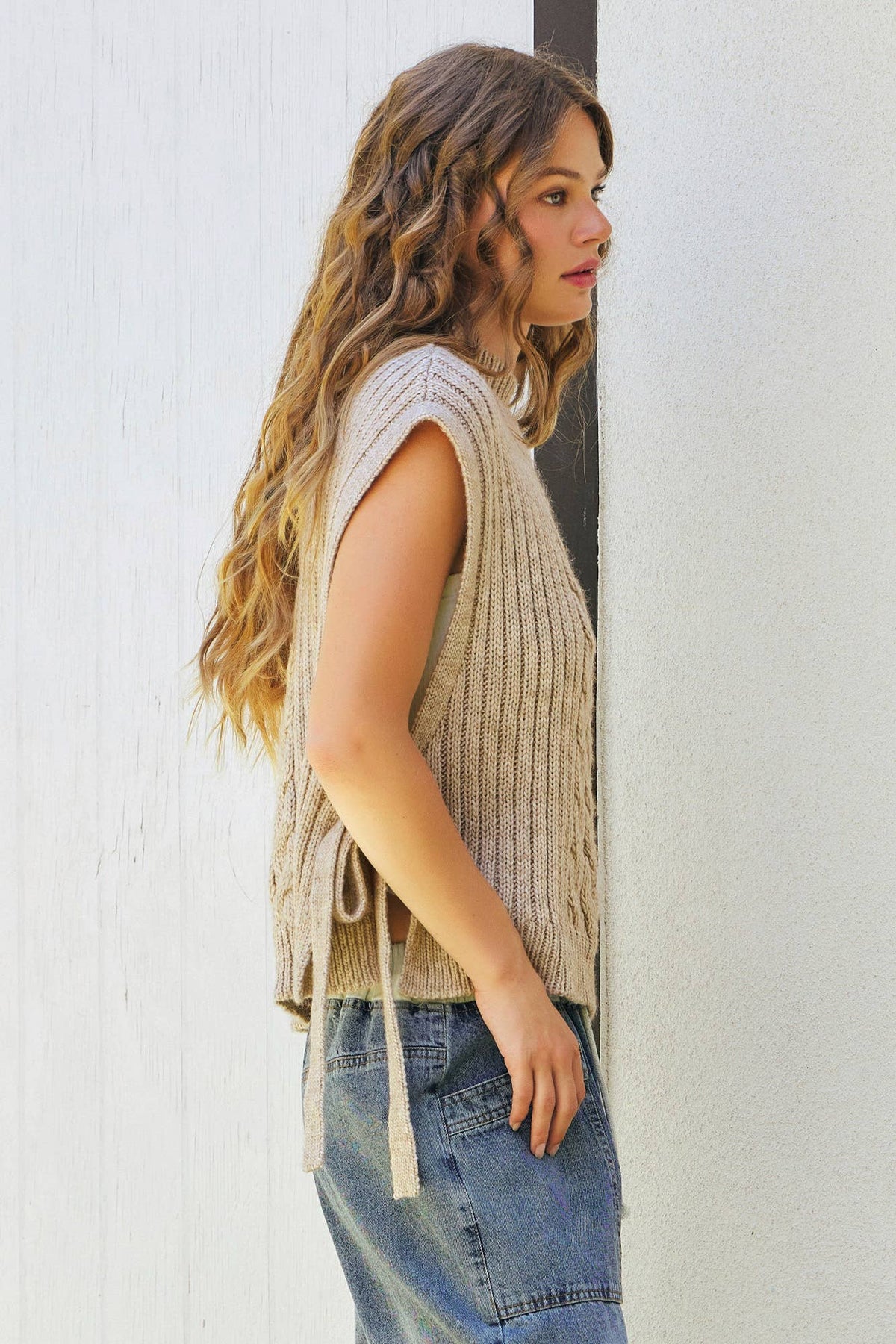 Side Tie Cable Knit Top