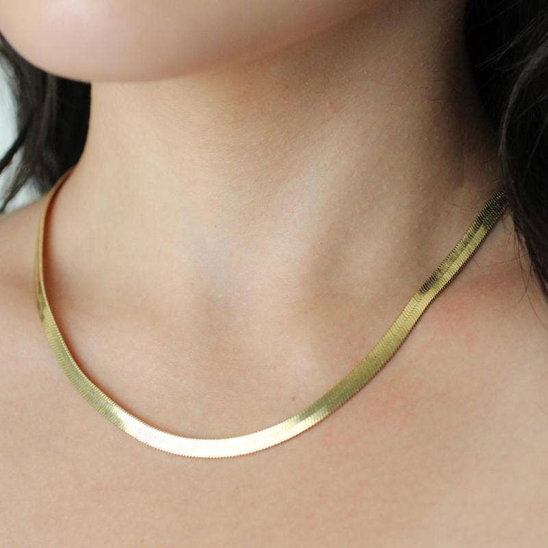 Gold Herringbone Necklace Wide