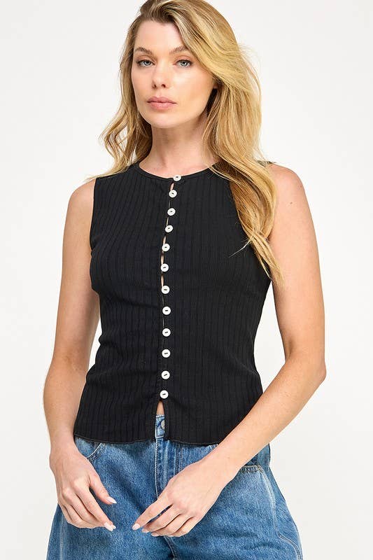 Button Down Ribbed Tank Top