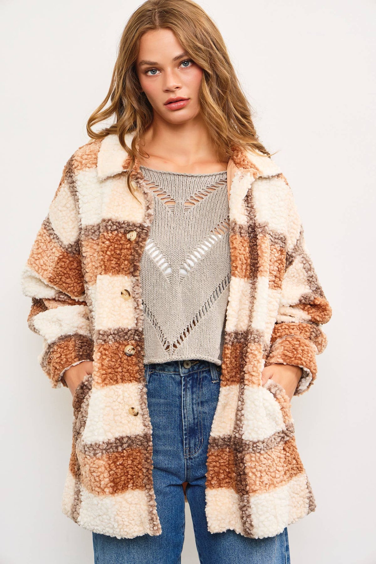 Boucle Textured Plaid Shacket