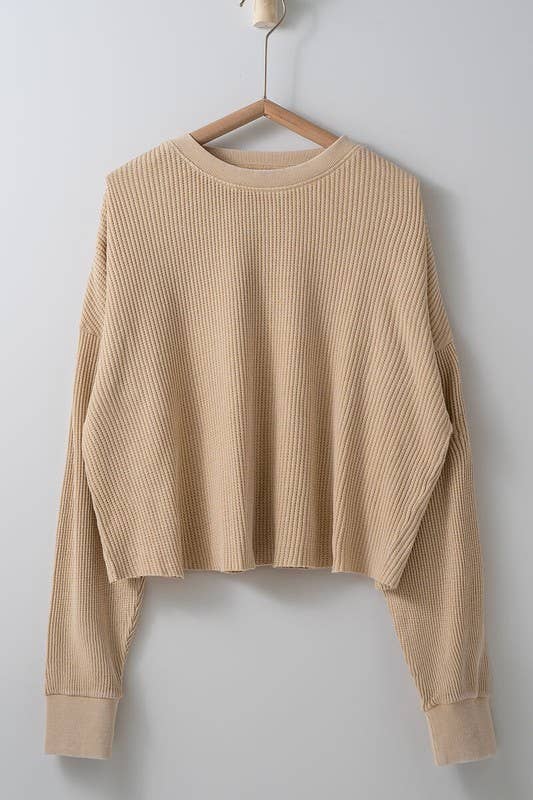 Raw Waffle Knit Crewneck Sweater