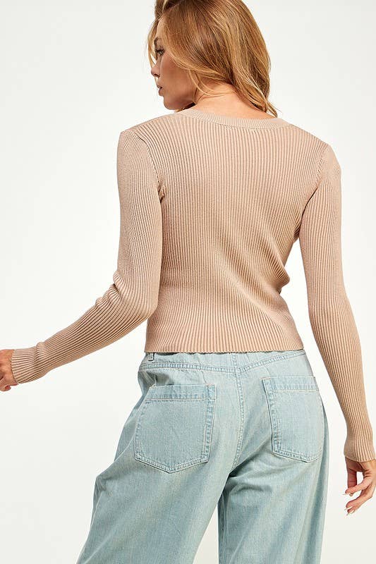 Rib Knit Detail Long Sleeve Top