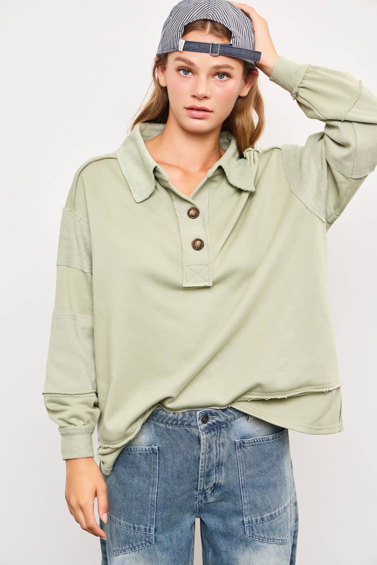 Quarter Button Up Detail Top