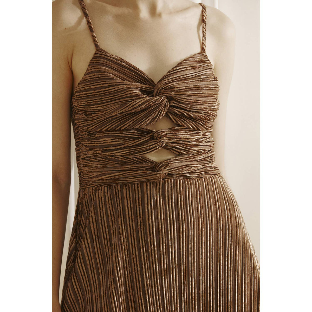 Metallic Velvet Accordion Pleated Mini Dress