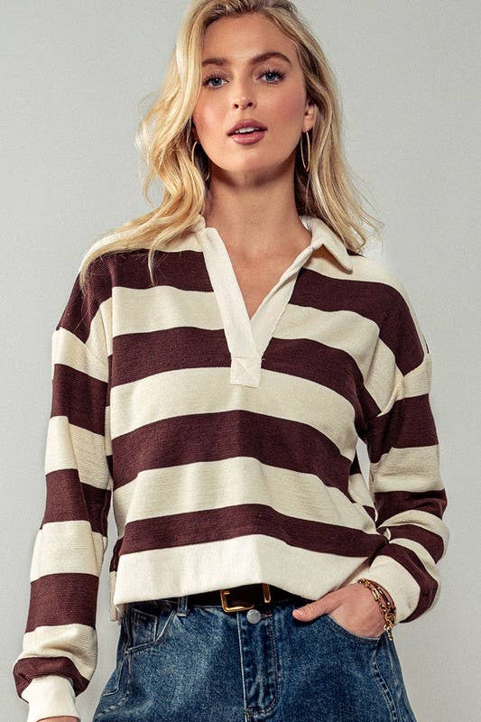 Retro Striped Long Sleeve Polo