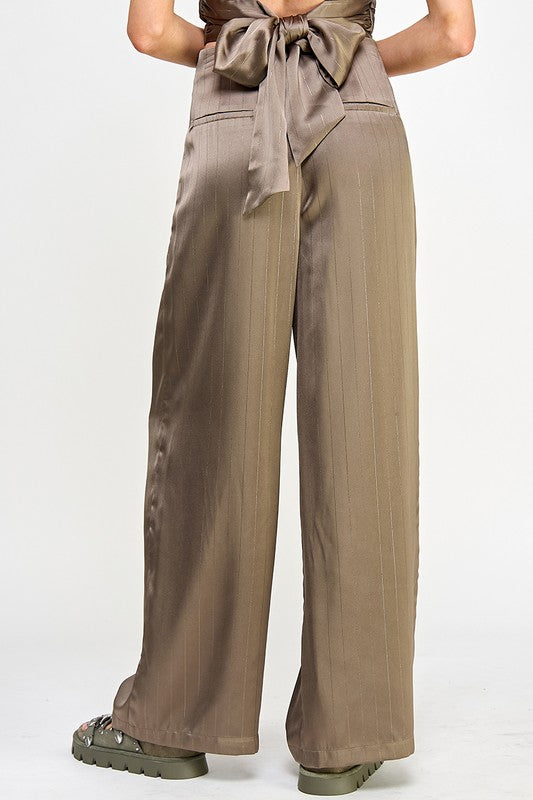 Wide Leg Pinstripe Satin Pants