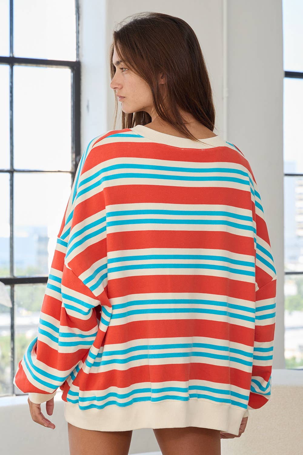 Striped Oversized Sweatshirt Top