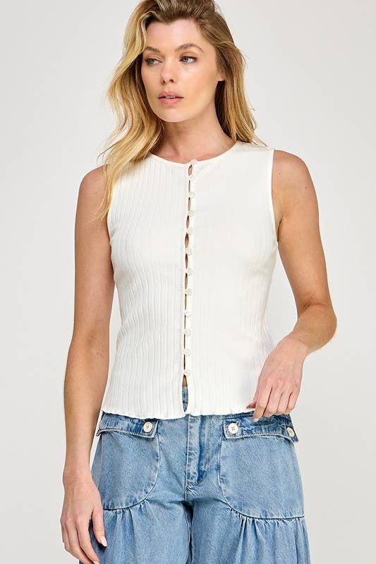 Button Down Ribbed Tank Top