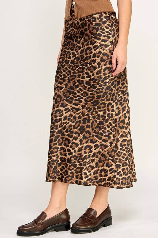 Leopard Satin Midi Skirt