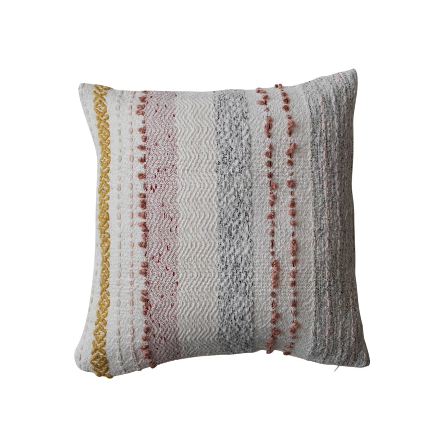 Embroidered Stripe Woven Pillow