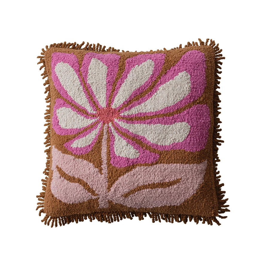 Flower Fringe Tufted Pillow