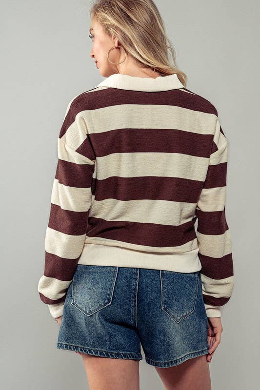 Retro Striped Long Sleeve Polo