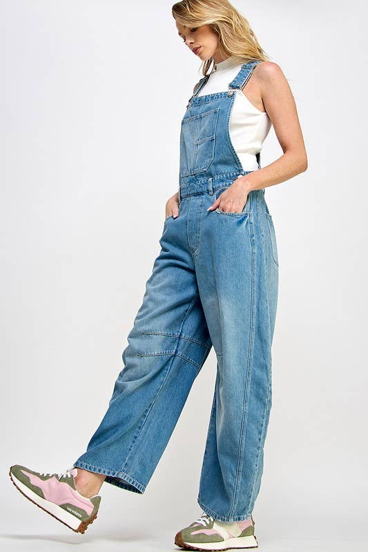 Barrel Leg Denim Overalls