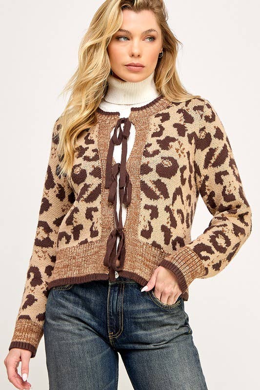 Leopard Tie Front Cardigan