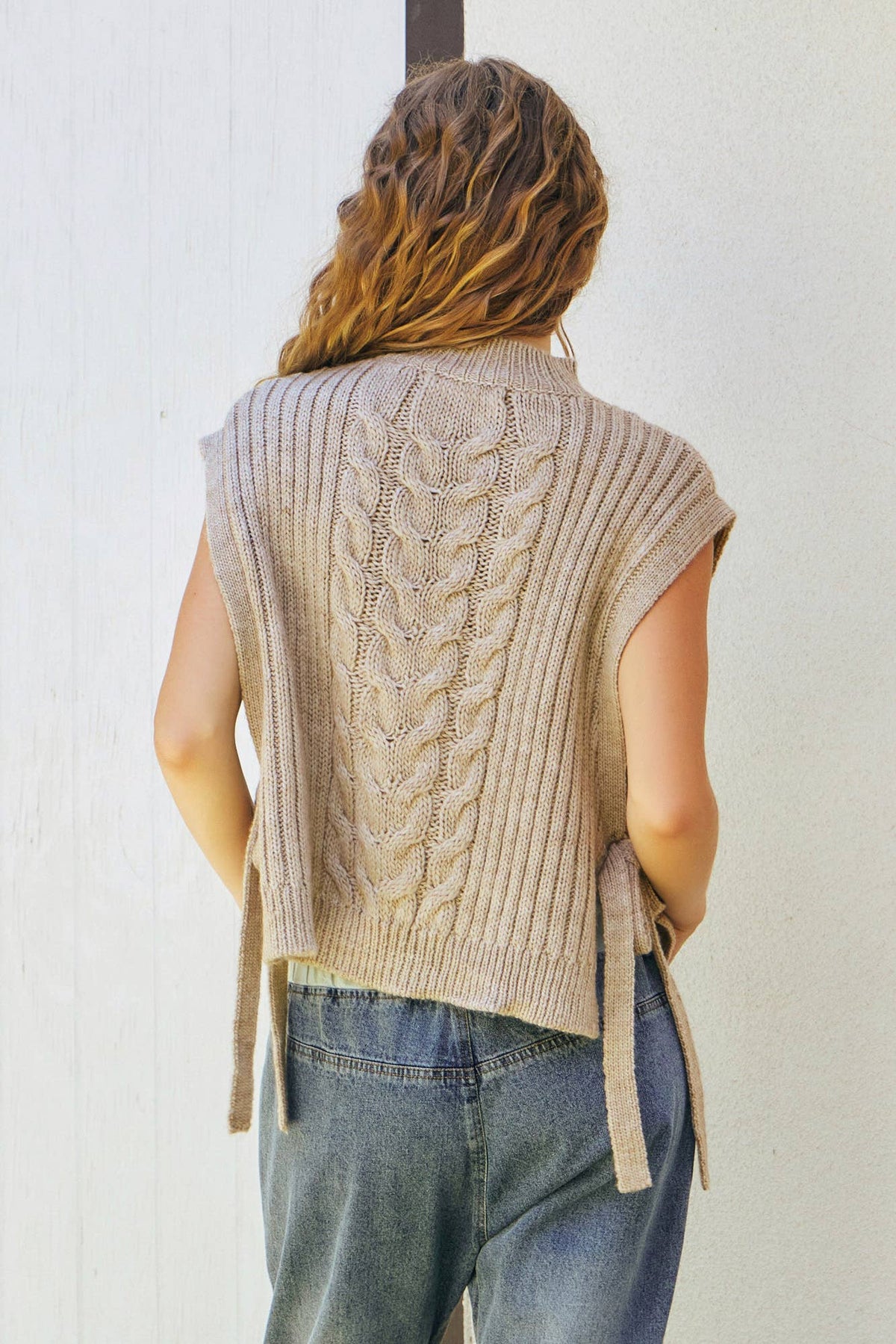 Side Tie Cable Knit Top