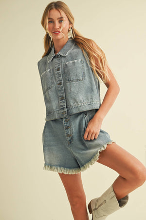 Margot Stitched Denim Vest