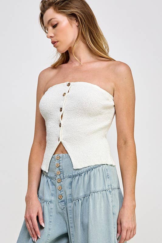 Knit Stretch Button Tube Top