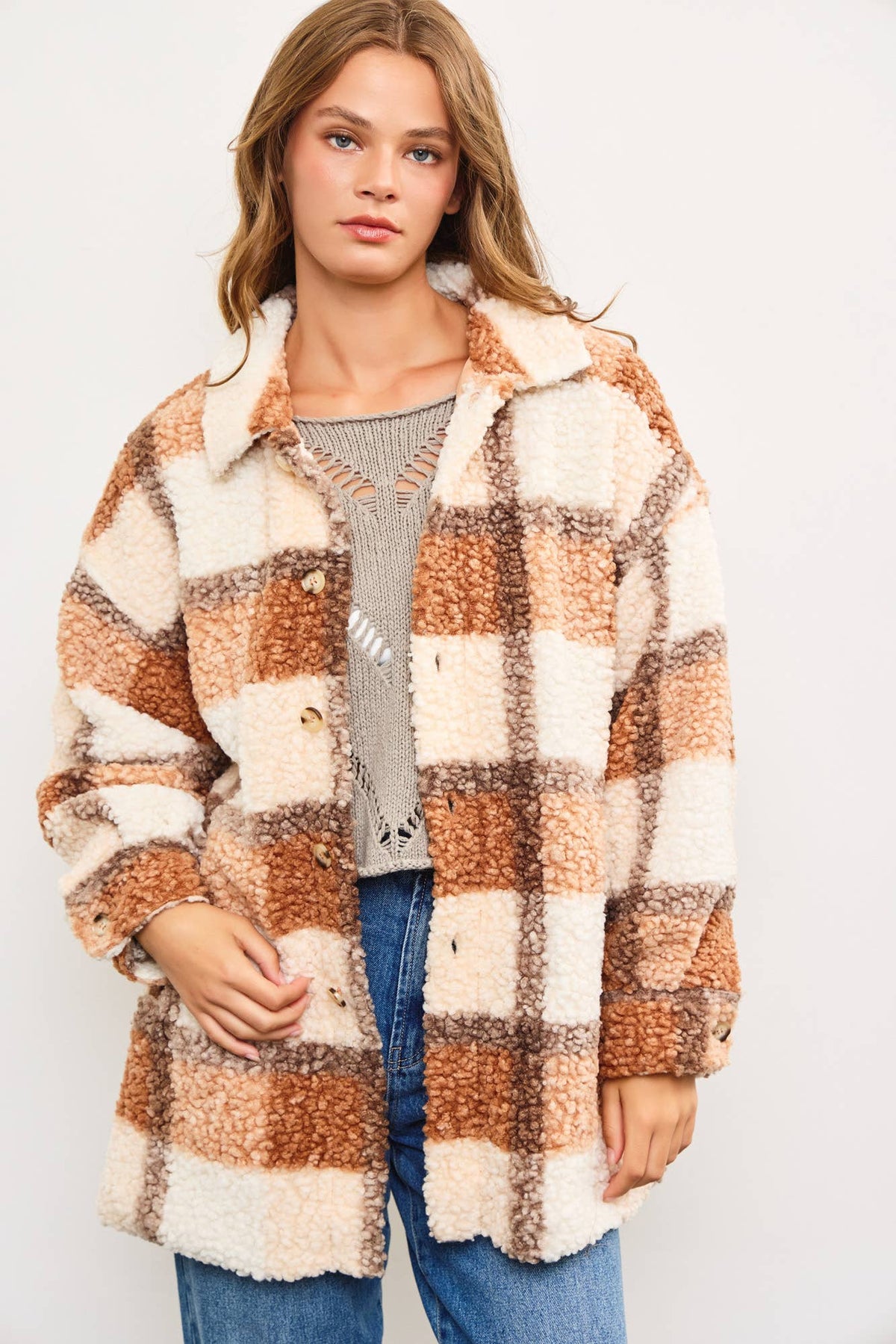 Boucle Textured Plaid Shacket