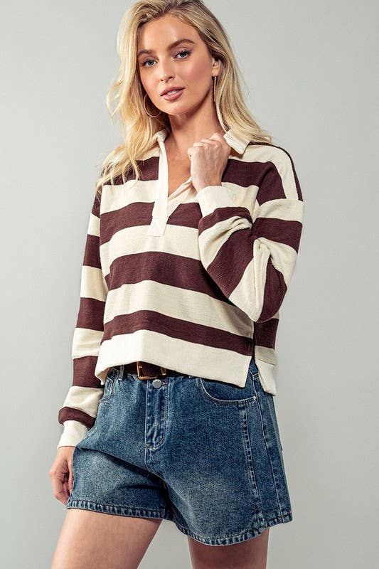 Retro Striped Long Sleeve Polo