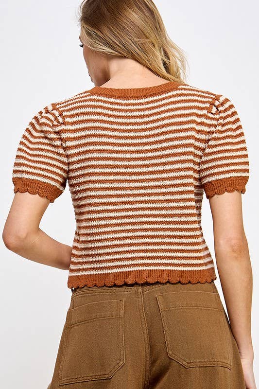 Stripe Puff Short Sleeve Sweater