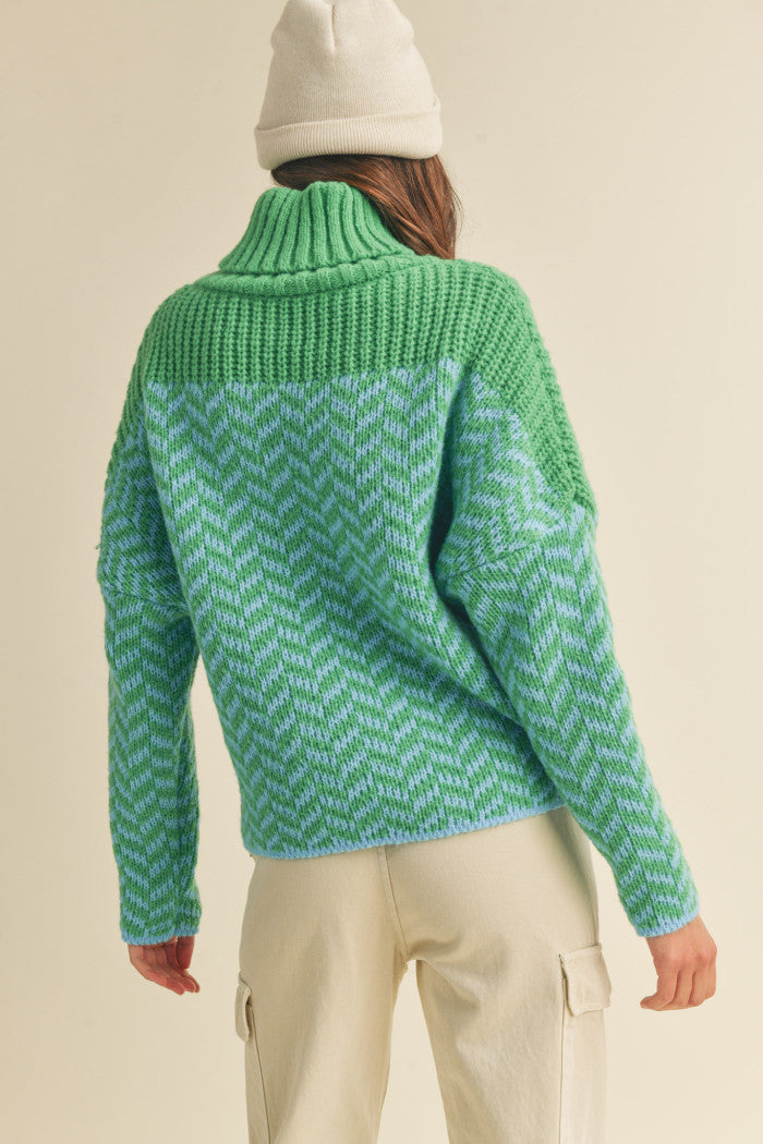 Turtleneck Chevron Knit Sweater
