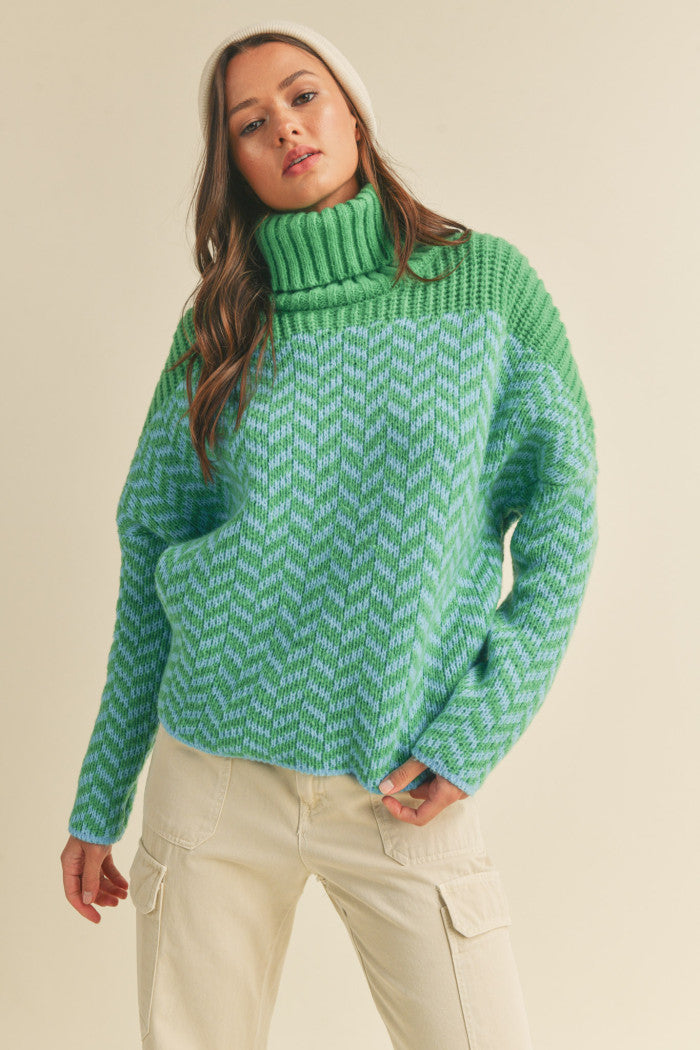 Turtleneck Chevron Knit Sweater