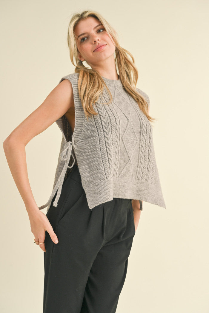 Sleeveless Vest Side Tie Knit Vest Sweater Vest Tie Knit Sweater
