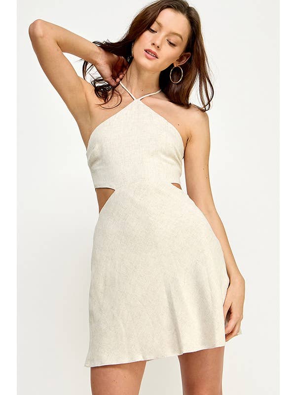 Halter V Neck Linen Dress